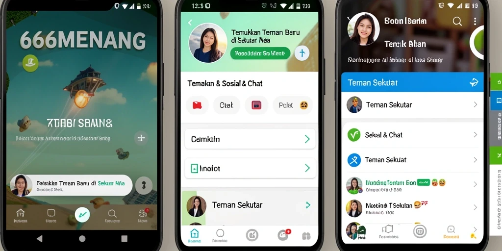 Tampilan antarmuka pengguna aplikasi Teman Sekitar 666MENANG.
