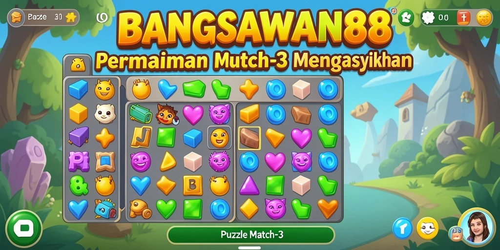 Tampilan antarmuka BANGSAWAN88 dalam permainan Puzzle Match-3.
