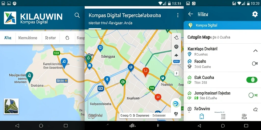 Antarmuka KILAUWIN menampilkan kompas digital yang akurat dan peta interaktif.