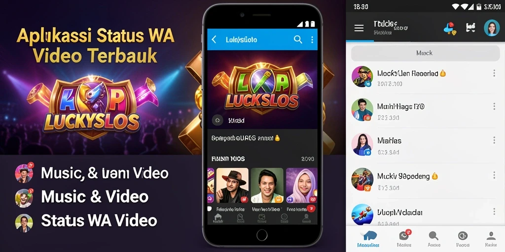 Tampilan antarmuka aplikasi LUCKYSLOTS untuk Status WA Video.