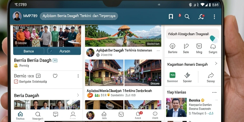 Tampilan antarmuka utama aplikasi MVP789 dengan berita daerah terkini.